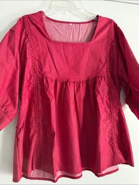 ❤️ Red Square Neck Peasant Top ❤️
